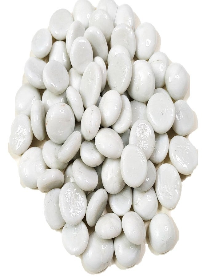 DS1 Milky White Round Glass Pebbles Stone for Aquarium, Vase, Fountain, Table (White, 450gm) - Image 1